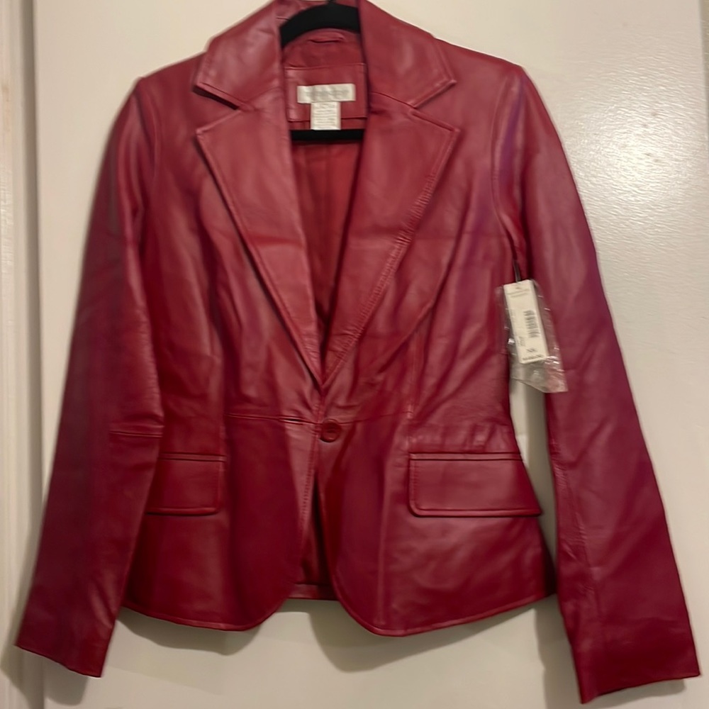 Stunning Red 100% Genuine Leather Fitted Blazer